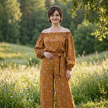 Одежда ручной работы. Ярмарка Мастеров - ручная работа Льняной  комбинезон.. Handmade.