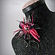 Брошь цветок из кожи Орхидея Ручная вышивка черный фуксия. Брошь-булавка. ~Юлия~Вышитые и Вязаные Аксессуары~. Интернет-магазин Ярмарка Мастеров.  Фото №2