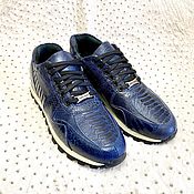 Обувь ручной работы handmade. Livemaster - original item Ostrich calf leather sneakers, in blue, available!. Handmade.