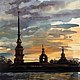 Картина "Закат на Неве, Петропавловская крепость, Санкт-Петербург", Картины, Москва,  Фото №1