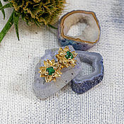 Украшения handmade. Livemaster - original item Beautiful evening gold earrings with lotus emeralds. Handmade.