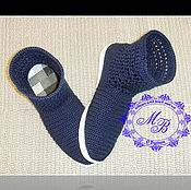 The order. Shoes knitted. Color blue. Sole croche Shoes knitted