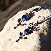 Украшения handmade. Livemaster - original item Asymmetric earrings with blue glass, blue flower earrings.. Handmade.