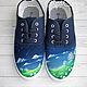 Sneakers painted shoes with a pattern painted sneakers,sky,stars,flowers
