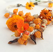 Цветочный комплект браслет и серьги полимерная глина "Летние цветочки"
