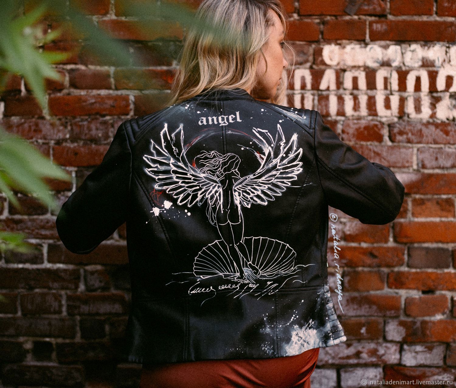 Painting of a leather jacket Venus with wings. Biker jacket with print, Outerwear Jackets, Omsk,  Фото №1