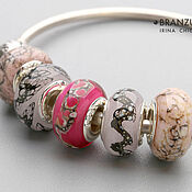 Украшения handmade. Livemaster - original item Pink temptation - set 5 lampwork Branzuletka beads - charms bracelet. Handmade.