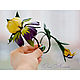 Order Yellow Purple irises brooch and leather bracelet set. flowersstyle (flowersstyle). Livemaster. . Jewelry Sets Фото №3