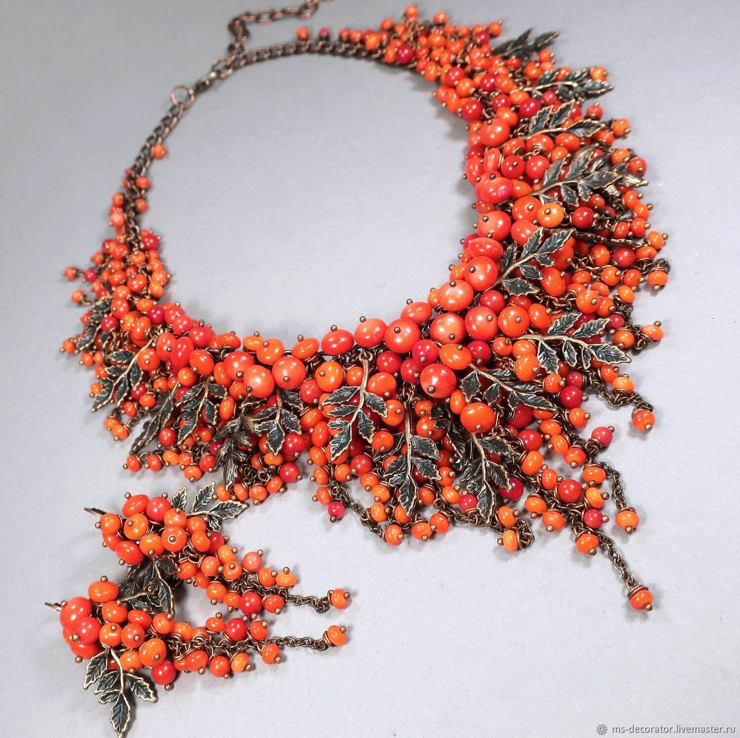 Rowan Parfait Necklace and earrings made of natural red coral, Jewelry Sets, St. Petersburg,  Фото №1