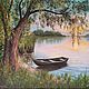 Картины маслом : Закат на реке. Летний пейзаж с лодкой. Живопись, Картины, Краснодар,  Фото №1