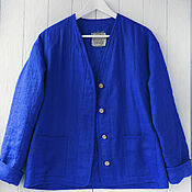 Одежда handmade. Livemaster - original item Sweatshirt jacket made of bright blue linen. Handmade.