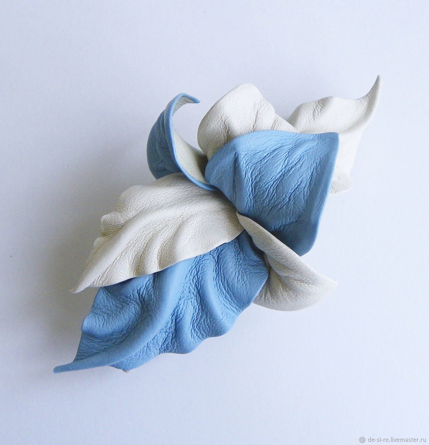 Automatic hair clip The Sky leather flower blue white ecru, Hairpins, Moscow,  Фото №1