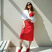 Одежда handmade. Livemaster - original item Red Polka Dot Midi Dress, Viscose Silk Combination Dress. Handmade.