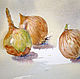 Watercolor. Still life. Three bulbs, Pictures, Moscow,  Фото №1