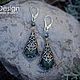 Серьги  "Паула"  Зеленый Серафинит швенза серебро 925. Серьги классические. Shard Noir авторские украшения. Интернет-магазин Ярмарка Мастеров.  Фото №2