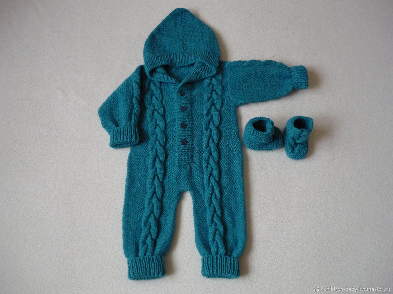 Teal hooded romper and booties, Overall for children, Moscow,  Фото №1