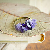 Украшения handmade. Livemaster - original item Brass ring with amethyst Purple ring with natural stones. Handmade.