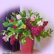 Цветы и флористика handmade. Livemaster - original item Lilac, tulips, daffodils made of cold porcelain. Handmade.