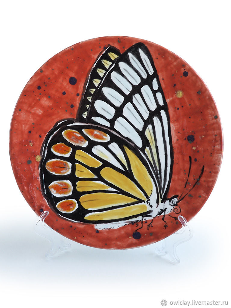 Plate 'Butterfly on red', Plates, Zelenograd,  Фото №1