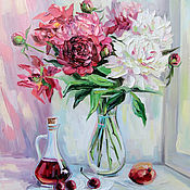 Картины и панно handmade. Livemaster - original item Oil painting of White and Pink peonies. Handmade.