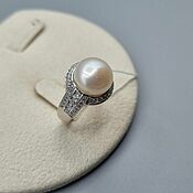 Украшения handmade. Livemaster - original item Silver ring with 11,5 mm white pearls and cubic zirconia. Handmade.