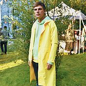 Мужская одежда handmade. Livemaster - original item Men`s Yellow RAINCOAT with Hood Bright Long Stylish Membrane. Handmade.