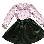 Одежда детская handmade. Livemaster - original item Set: Jersey blouse and velour skirt for girls height 110-116. Handmade.