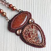 Украшения handmade. Livemaster - original item Pendant Autumn rhapsody Pendant embroidered with beads and stones. Handmade.