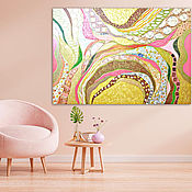 Картины и панно handmade. Livemaster - original item Interior painting abstract Coral sunset, Golden potal. Handmade.