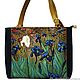 Van Gogh. Leather blue green floral bag with flower Irises. Classic Bag. Avtorskie kozhanye sumki iz Italii. Интернет-магазин Ярмарка Мастеров.  Фото №2