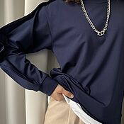 Одежда handmade. Livemaster - original item Sweatshirt with ruffles on the sleeves dark blue. Handmade.