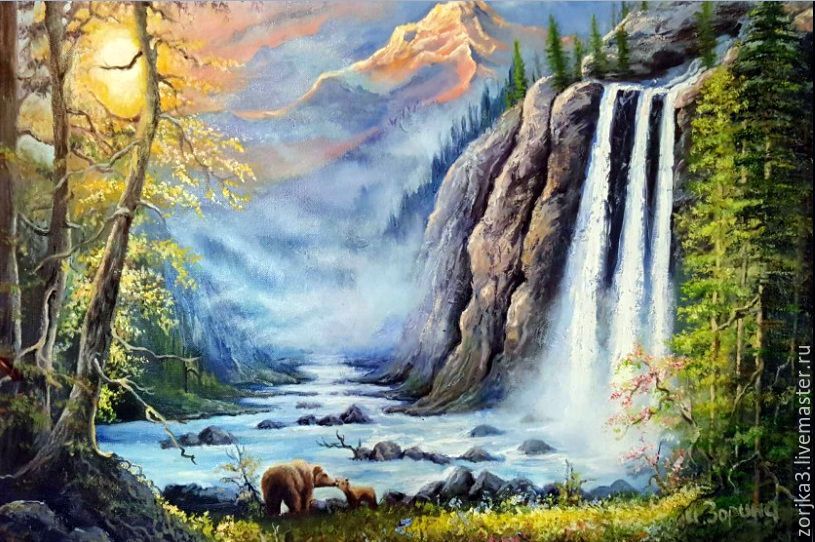 Buy Mountain waterfall. Oil painting on Livemaster online shop
