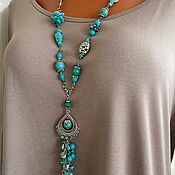 Работы для детей, handmade. Livemaster - original item Long turquoise beads in boho style, elegant women`s jewelry. Handmade.