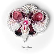 Украшения handmade. Livemaster - original item Burgundy White Orchid Brooch with tourmalines and garnets. Handmade.