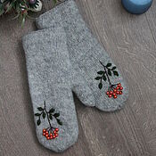 Аксессуары handmade. Livemaster - original item Mittens light gray Rowan with embroidery woolen mittens. Handmade.