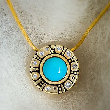 Украшения ручной работы. Ярмарка Мастеров - ручная работа Позолоченный кулон с бирюзой и муассанитами на несъемной цепочке (PM6R. Handmade.