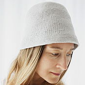 Аксессуары handmade. Livemaster - original item Grey panama knitted hat cotton 57-58 size 