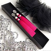 Украшения handmade. Livemaster - original item Pink fuchsia silk pearl brush earrings. Handmade.