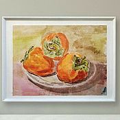 Картины и панно handmade. Livemaster - original item PICTURE WITH FRUIT PERSIMMON PICTURE FOR THE KITCHEN. Handmade.