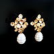 'Golden flowers' earrings with pearls Majorca, Earrings, Krasnodar,  Фото №1