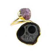 Украшения handmade. Livemaster - original item Ring with black quartz and amethyst, ring with two stones. Handmade.