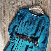 Одежда handmade. Livemaster - original item Women`s linen dress with long sleeves turquoise. Handmade.