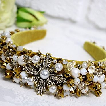 Украшения ручной работы. Ярмарка Мастеров - ручная работа Золотой ободок с жемчугом в стиле Дольче Dolce. Handmade.