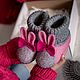 Baby felted booties for girls, pink bunnies with bows. Slippers. MURDASOVA OLGA Author's felt. My Livemaster. Фото №5