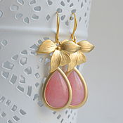 Украшения handmade. Livemaster - original item Earrings with pink chalcedony. The leaves of orchids. Handmade.