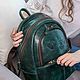  Women's leather backpack dark green with malachite pockets, Backpacks, St. Petersburg,  Фото №1