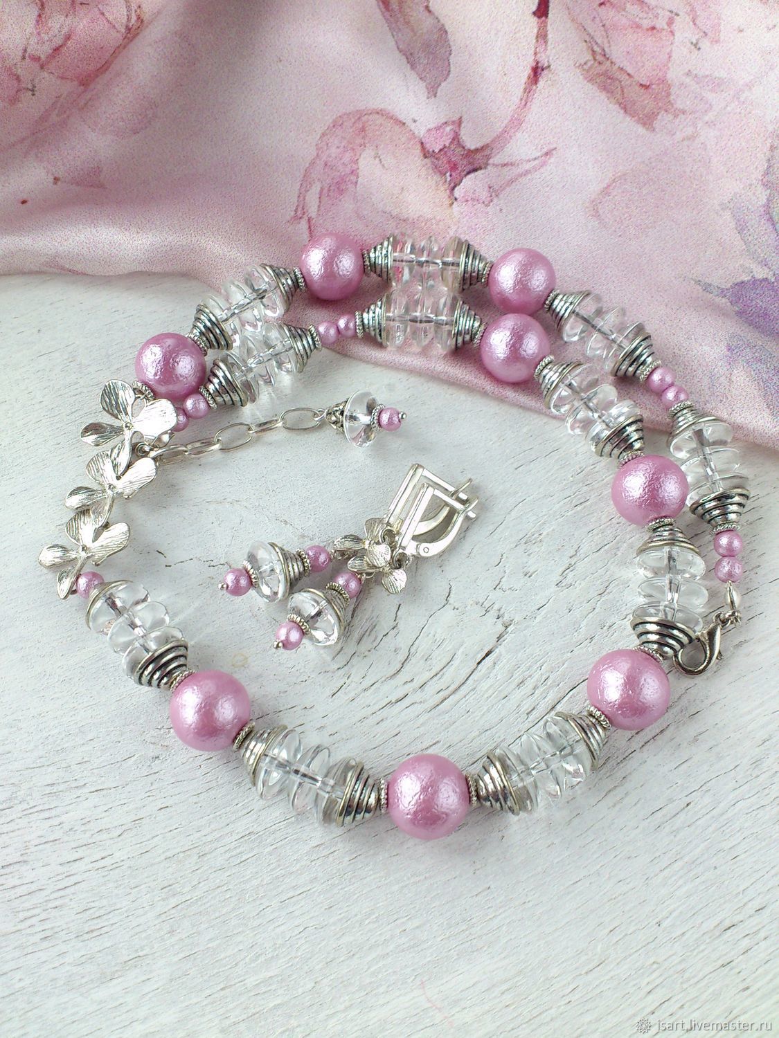 "Розовые орхидеи" Комплект Розовый жемчуг Комплект Горный хрусталь ...