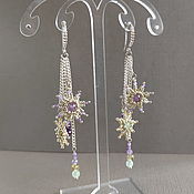 Украшения handmade. Livemaster - original item Silver Amethyst Brush Earrings, flower and star earrings with Chains. Handmade.