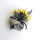 Spotlight Leather Flower Brooch grey with yellow stamens, Brooches, Moscow,  Фото №1