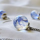 Blue Transparent pendant-Transparent ball earrings with real cornflowers, Jewelry Sets, Samara,  Фото №1